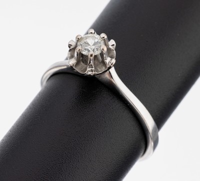 14 kt Gold Brillant-Ring, WG 585/000, Brillant ca. 0.20 ct Weiß/p, RW 58, ca. 2.7 g