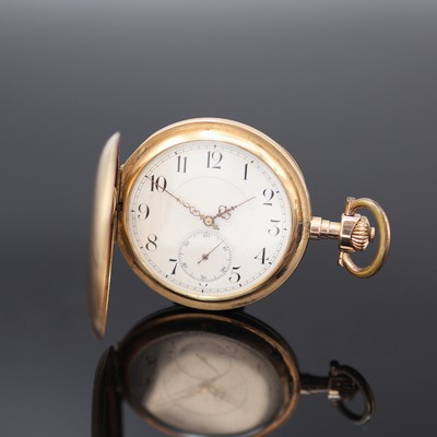 SYSTEM GLASHÜTTE Savonette Herrentaschenuhr in RG 585/000, Schweiz um 1910, guill. 3- Deckel Goldgeh., im Zentrum des Sprungdeckels Initialen MS ...