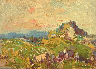 Hanns Fay, 1888 Frankenthal - 1957 Neustadt, Ölgemälde und Aquarell: 1. sommerliche Landschaft mit Personen, Öl/Platte, li. u. signiert, ca. 32 x ...