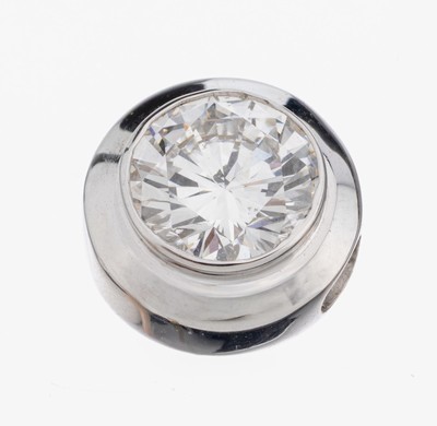 18 kt Gold Brillant-Anhänger, WG 750/000 gepr., schlichtes Design, Brillant ca. 1.01 ct feines Weiß(F)/vs2, ca. 1.2 g, IGI- Expertise für ...