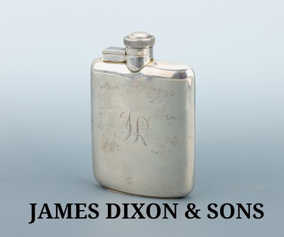 Flachmann, England, Sheffield, 1942, 925er Silber, schlichtes Design, Monogramm JR, ca. 12 x 8 cm, Hersteller JAMES DIXON & SONS, ca. 139 g