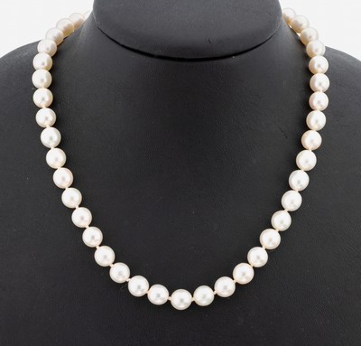 Perl-Collier, endlos, Zuchtperlen, D. ca. 7.5-7.9 mm, einzeln geknotet, L. ca. 90 cm