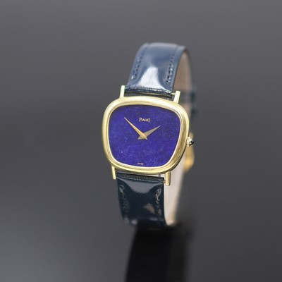 PIAGET seltene, asymmetrische Damenarmbanduhr in GG 750/000 mit Lapislazuli-Zifferblatt Referenz 9465, Handaufzug, Schweiz um 1970, Boden 4-fach ...