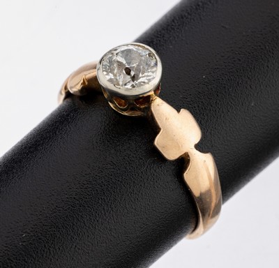 14 kt Gold Diamant-Ring, um 1900, RoseG 585/000 und Silber, Altschliffdiamant ca. 0.40ct get.Weiß/p, RW 50, ca. 2.1 g