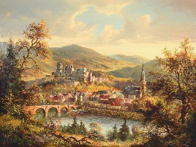 Karl Heinz Stienen, 1929 Duisburg -2000 Homberg, Schüler von Prof. Pozsony und Prof. Notze, Blick auf Heidelberg mit Altstadt und Schloß, Öl/Lwd, ...