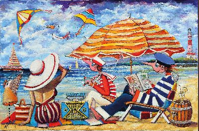 Artur Plachta, geb. 1971, Women love the sun and the sea breeze, Öl/Lwd, links unten monogr., ca. 40x60cm, Rahmen mit Schattenfuge