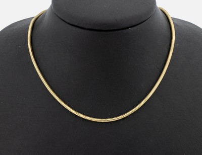 14 kt Gold Schlangencollier, GG 585/000, L.ca. 40.5 cm, Federringschließe, ca. 15.1 g