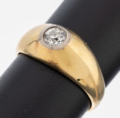 14 kt Gold Diamant-Ring, um 1900, GG 585/000, Altschliffdiamant ca. 0.30 ct Weiß/p, RW 56, ca. 6.4 g, Meistermarke unged.
