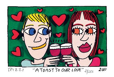 James Rizzi 1950 Brooklyn New York - 2011, 3D-Konstruktion, "A Toast To our Love", num.3/350, dat.2011, PP.Ausschnitt mit grüner ...