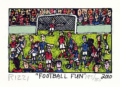 James Rizzi, 1950 Brooklyn New York - 2011, 3D-Konstruktion, "Football Fun", 195/350, dat. 2010, PP.Ausschnitt ca. 9 x 12.5 cm , PP. mit ...