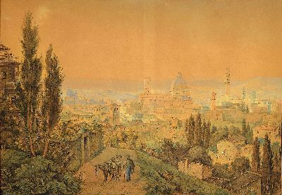 Zuschreibung: Jakob Alt, 1789 Frankfurt/M.-1872 Wien, Blick auf Florenz, Aquarell auf Velin, ca. 39x56cm, PP, u.Gl., R.ca. 48x65.5cm, Jakob Alt ...