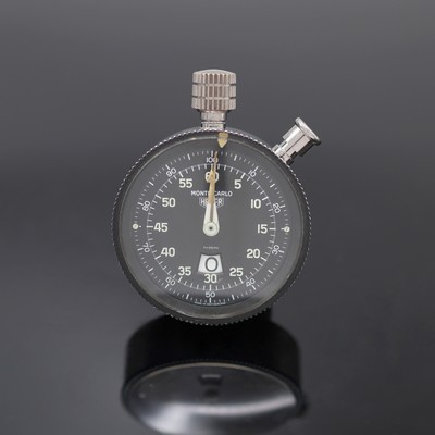 HEUER Leonidas Monte-Carlo Bord-Stoppuhr "Dashboard", Schweiz 1960er Jahre, verchr. Geh., schwarze Lünette beids. drehb., schwarzes ...