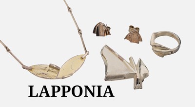 LAPPONIA Schmuckset, 925er Silber, best. aus: 1 Ring, RW 54, 1996, 1 Brosche, 1995, 1 Paar Ohrstecker, und 1 Collier, 1998, L. ca. 41.5 cm, ...