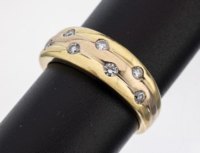 14 kt Gold Brillant-Ring, GG 585/000, 7 Brillanten zus. ca. 0.35 ct (grav.) feines Weiß/si, RW 59, ca. 5.6 g