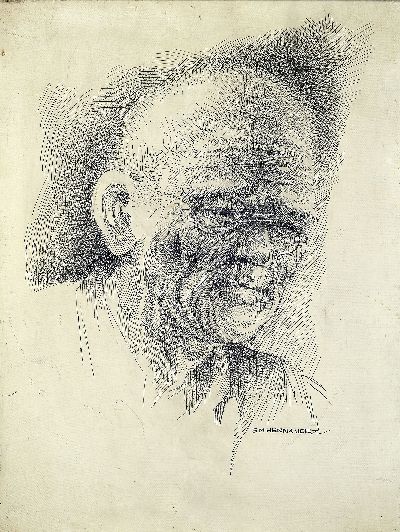 Ernesto M. Hernadez, 1970/80er Jahre aktiv, Philippinen, zugeschrieben, Feder-Tusch- Porträts auf Leinwand, zwei alte Philippinos, auf Leinwand, ...