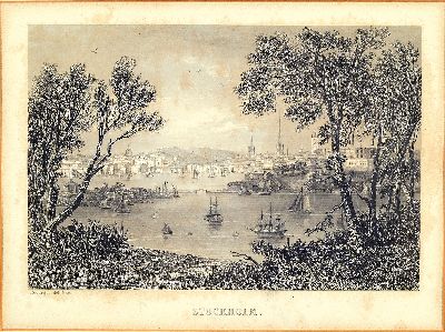8 Stahlstiche, 19. Jh., z.T. koloriert, u.a.: Buene Ayres; Die Bank von England,; Vienne, Fonaine de La Place Hohemarkt; Das goldene Horn; Stockholm; ...