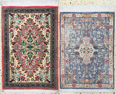 2 Lots Ghom Seide, Persien, Ende 20.Jhd, reine Naturseide, ca. 86 x 59 cm, EHZ: 1-2