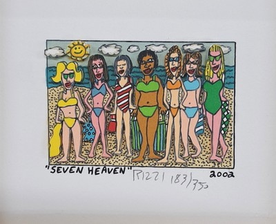 James Rizzi, 1950-2011 New York, 3D-Konstruktion, "Seven Heaven", 2002, handsigniert, num. 183/350, PP-Ausschnitt, mit Schattenfuge, ...