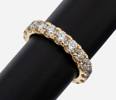 14 kt Gold Brillant-Memoryring, GG 585/000,19 Brillanten zus. ca. 3.56 ct (grav.) feines Weiß-get.Weiß/vs-si, RW 57, ca. 5.8 g