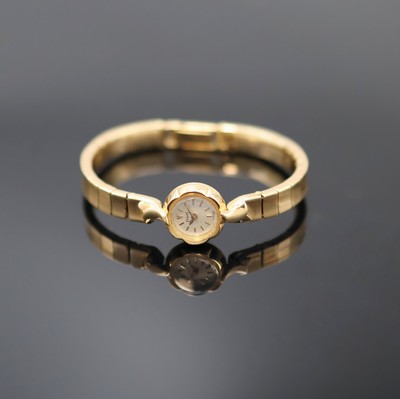 PIAGET Backwinder Damenarmbanduhr in RoseG 750/000, Handaufzug, Schweiz / Frankreich um 1960, Spangenband unsign., Boden aufgedr., Aufzug- u. ...