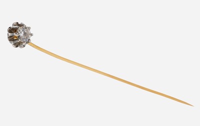 14 kt Gold Brillant-Anstecknadel, GG/WG 585/000 gepr., Brillant ca. 0.28 ct Weiß/si, L. ca. 6.5 cm, Nadel min. verbogen, ca. 1.4 g