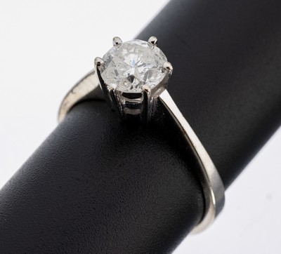 14 kt Gold Brillant-Ring, WG 585/000, Brillant ca. 1.13 ct Weiß/p1, RW 55, ca. 2.9 g
