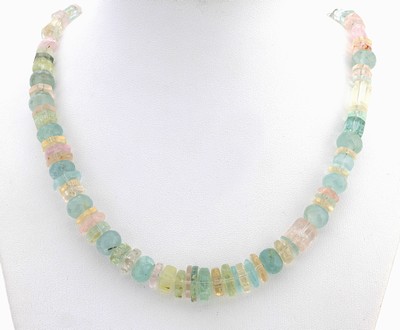 Collier aus Morganit und Aquamarin , Feder- ringschließe 925er Silber vergoldet, Aquamarin und Morganit in versch. Schliff- formen: Scheiben, ...
