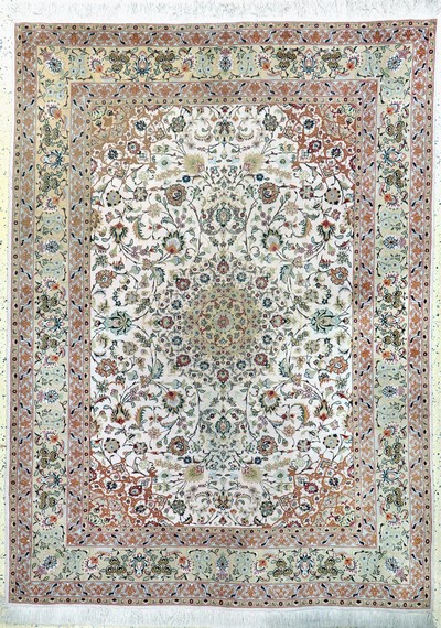 Täbriz fein(50 Raj), Persien, Mitte 20.Jhd,Korkwolle mit und auf Seide, ca. 210 x 152 cm,ca. 500.000 Kn/qm, EHZ: 2