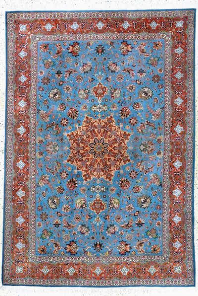 Esfahan fein, Persien, Anfang 20.Jhd, Korkwolle auf Baumwolle, ca. 290 x 200 cm, ca.500.000 Kn/qm, EHZ: 2-3(geflickt)