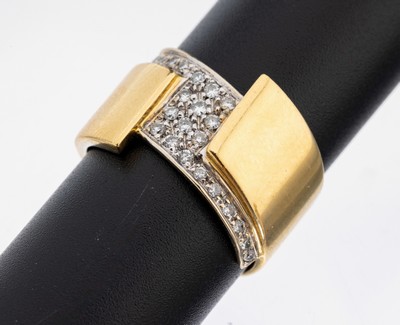 18 kt Gold Brillant-Ring, GG/WG 750/000, 24in WG gefasste Brillanten zus. ca. 0.24 ct Weiß/si, RW 58, ca. 9.3 g