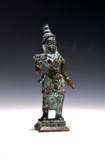 Bronzefigur, wohl Göttin Uma, Kambodscha, nach altem Vorbild, Arm beweglich, H. 17.5 cm