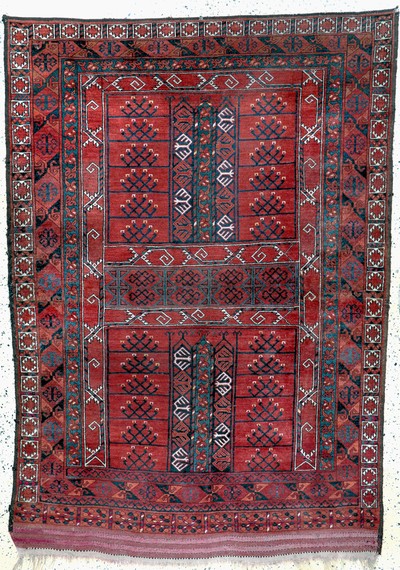Ersari Engsi antik, Turkmenistan, 19.Jhd, Wolle auf Wolle, ca. 205 x 145 cm, Mottenfraß,EHZ: 3