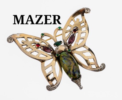MAZER Strass-Brosche "Schmetterling", 925erSilber verg., Strasssteine in versch. Farben und Formen, durchbrochen gearbeitet, ca. 5 x 6cm, ...