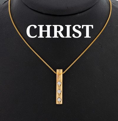 14 kt Gold CHRIST Brillant-Anhänger, GG 585/000, Stabform, 3 Brillanten zus. ca. 0.30 ct Weiß/lupenrein (lt. Zertifikat), an Kette, L. ca. 45 cm, ...