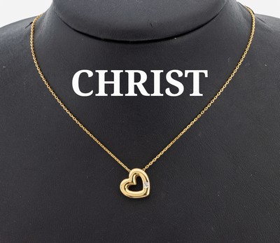 8 kt Gold CHRIST Brillant-Herzanhänger, GG 333/000, Brillant ca. 0.010 ct Weiß/si1, an Kette, L. ca. 44 cm, Karabinerschließe, ca. 3.1 g