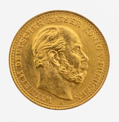 5 Mark Goldmünze, Deutsches Reich, 1887, Wilhelm Deutscher Kaiser König von Preußen, Prägemarke A