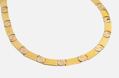 18 kt Gold Collier, GG/WG/RG 750/000, qualitätvolle Verarbeitung, längliche GG- Glieder, Zwischenglieder im Yin-Yang-Stil, L. ca. 41 cm, ...