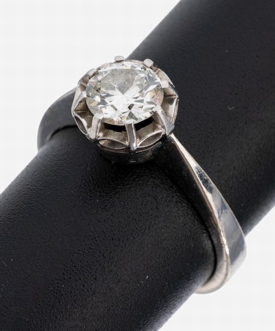 14 kt Gold Brillant-Ring, WG 585/000, Brillant ca. 0.75 ct Weiß/p, RW 52, ca. 3.5 g,neue Rhod. empfohlen