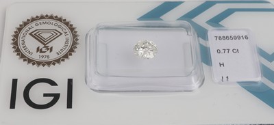 Loser Brillant, 0.77 ct Weiß(H)/p2, eingeschweißt, IGI-Expertise anbei