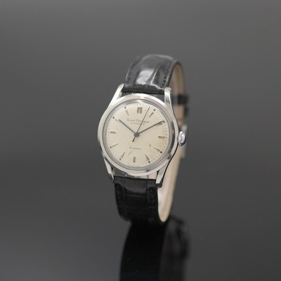 GIRARD PERREGAUX Herrenarmbanduhr in Stahl, Schweiz um 1960, Automatik, 3-tlg. Geh., Boden verschr., silb. Zifferbl. fl., silb. Indizes, gebl. ...