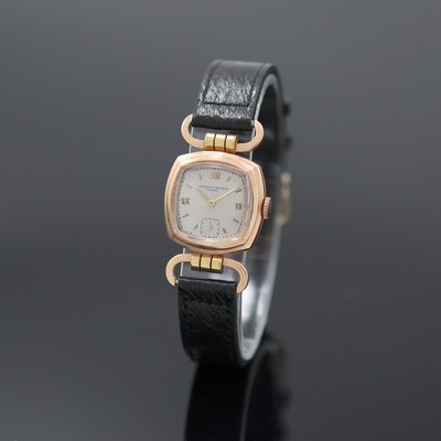 VACHERON & CONSTANTIN ausgefallene und seltene Damenarmbanduhr in RG/GG 585/000, Schweiz/ USA um 1945, Handaufzug, kissenförm. Geh. m. bewegl. ...