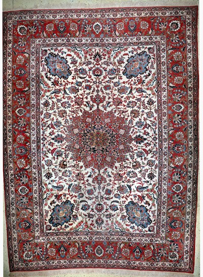 Esfahan alt, Persien, Anfang 20.Jhd, Korkwolle auf Baumwolle, ca. 405 x 300 cm, Mottenfraß am Rand, EHZ: 3