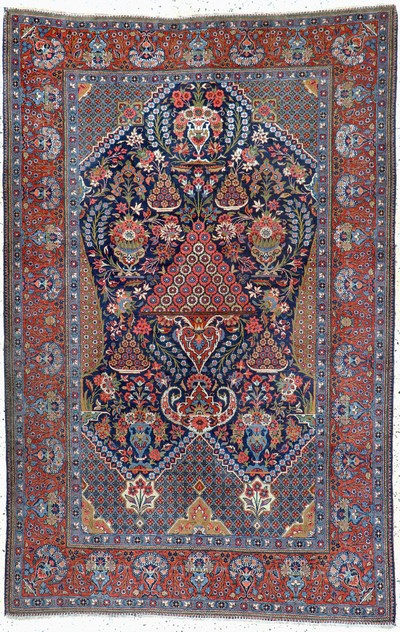 Keschan"Hadji-Khanumi"antik, Persien, um 1900, Korkwolle mit Seide, ca. 206 x 135 cm, EHZ: 2-3