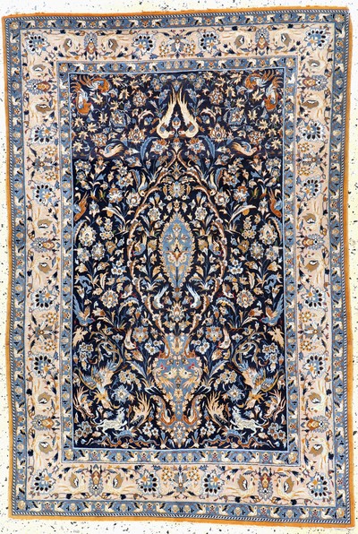Esfahan fein, Persien, Mitte 20.Jhd, Korkwolle auf Seide, ca. 162 x 110 cm, EHZ: 2,(abschlüsse offen)