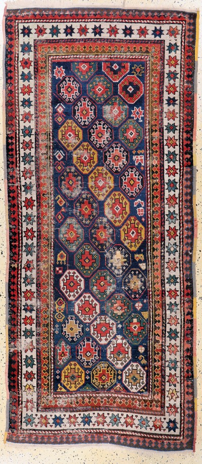 Kazak antik, Kaukasus, 19.Jhd, Wolle auf Wolle, ca. 225 x 100 cm, EHZ: 3(restauriert)