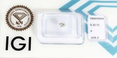 Loser Brillant 0.25 ct feines Weiß+(F)/vvs2, eingeschweißt, IGI-Expertise anbei