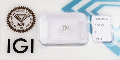 Loser Brillant 0.33 ct feines Weiß+(F)/vs2, eingeschweißt, IGI-Expertise anbei