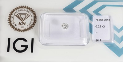Loser Brillant 0.28 ct hochfeines Weiß(E)/si1,eingeschweißt, IGI-Expertise anbei
