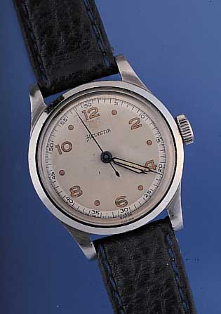 HELVETIA Herrenarmbanduhr Modell Waterproof Ref.-Nr. 3595P/2, Schweiz um 1940, Edelstahl, Boden geschr., bei Fertigst. wasserd., außer Lederb. ...