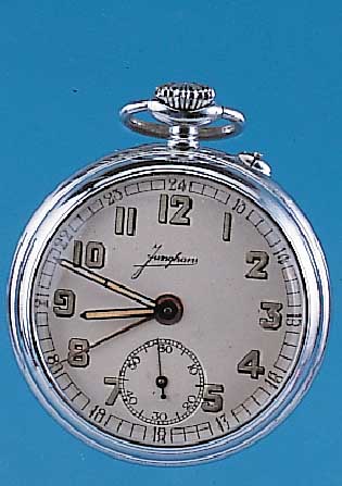 JUNGHANS Herrentaschenuhr Modell Wecker, Ref.-Nr.2008, Deutschland um 1930, Messing verchr., vers. Orig.-Blatt, Geh- u. Weckwerk ein ...
